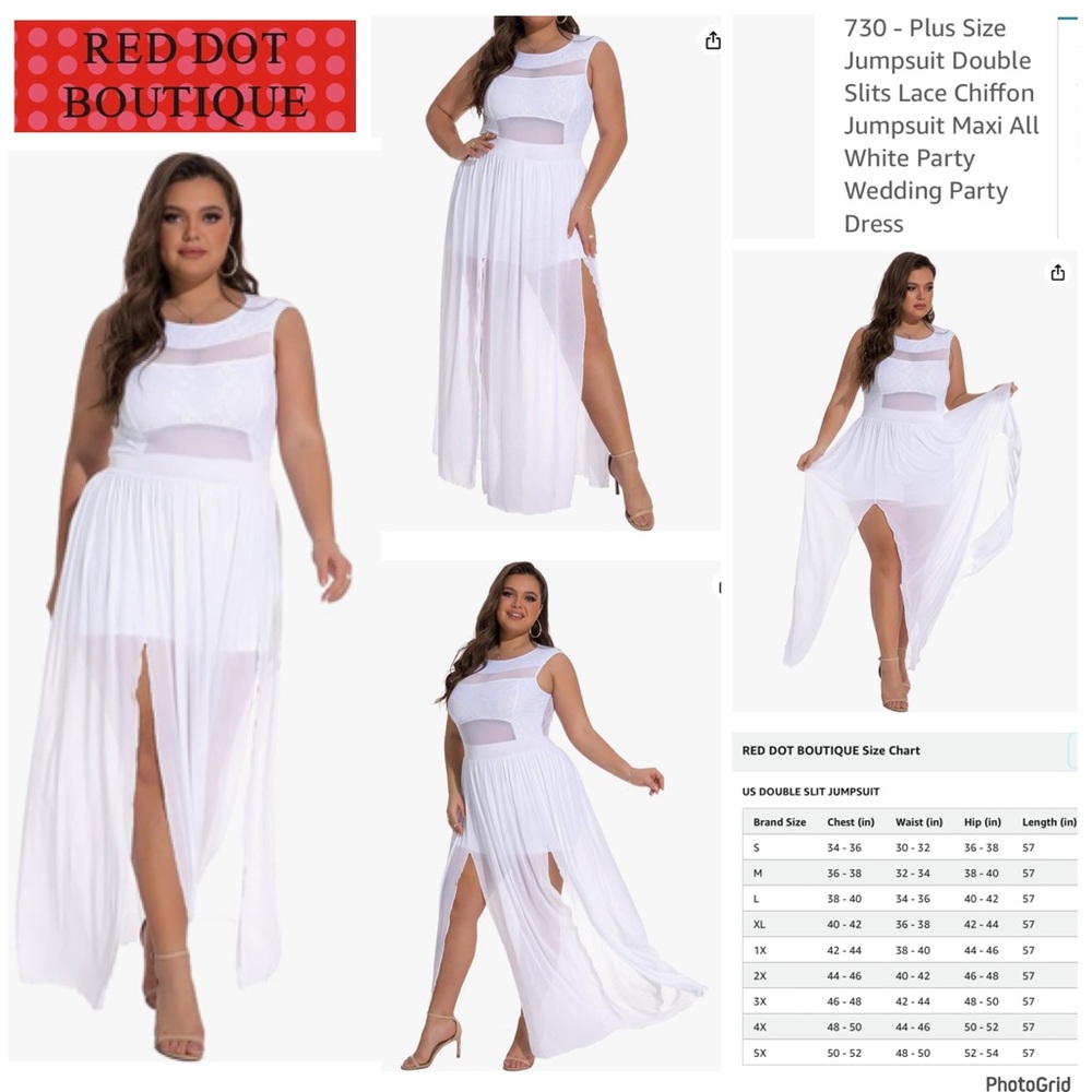 Red Dot Boutique 1X plus size white lace sheer jumpsuit NWT